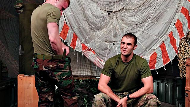 Bottom gay soldier barebacked on duty by army mate