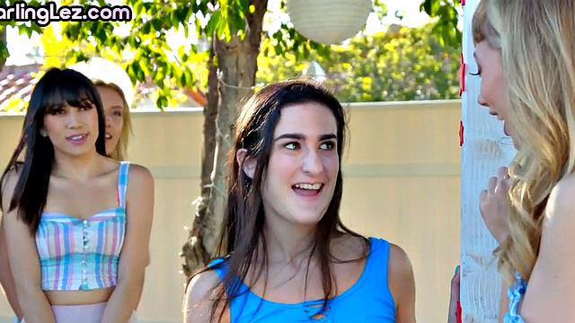 Lesbian kissing booth ends with passionate 69 action