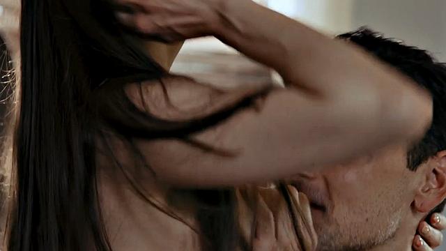 Busty babe riding her BFs cock in passionate affair