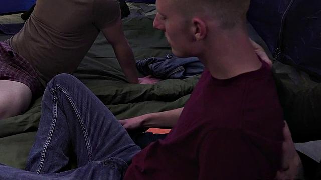 Military stepdads fuck twinks in orgy under tent