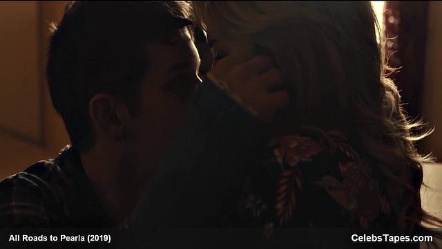 Blonde celebrity Addison Timlin gets down and dirty in a steamy indoor kiss