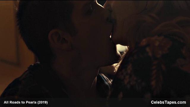 Blonde celebrity Addison Timlin gets down and dirty in a steamy indoor kiss