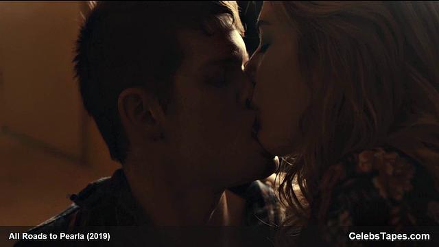 Blonde celebrity Addison Timlin gets down and dirty in a steamy indoor kiss