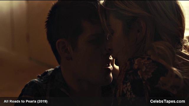 Blonde celebrity Addison Timlin gets down and dirty in a steamy indoor kiss