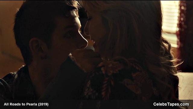 Blonde celebrity Addison Timlin gets down and dirty in a steamy indoor kiss