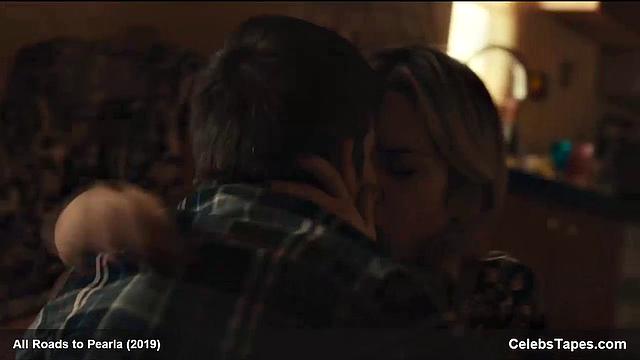 Blonde celebrity Addison Timlin gets down and dirty in a steamy indoor kiss