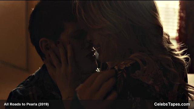 Blonde celebrity Addison Timlin gets down and dirty in a steamy indoor kiss