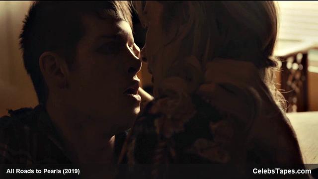 Blonde celebrity Addison Timlin gets down and dirty in a steamy indoor kiss