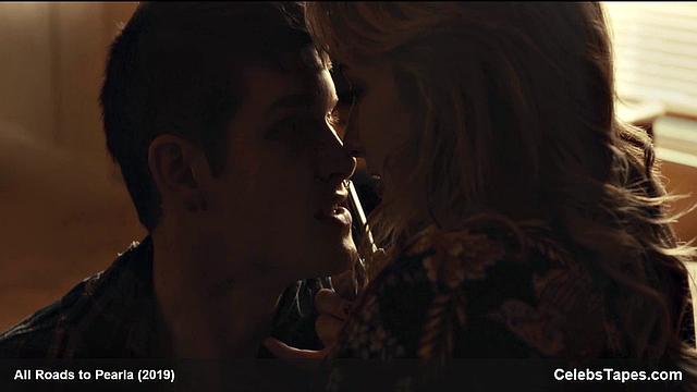 Blonde celebrity Addison Timlin gets down and dirty in a steamy indoor kiss