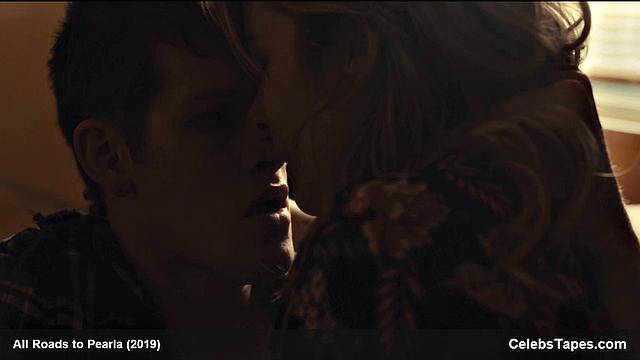Blonde celebrity Addison Timlin gets down and dirty in a steamy indoor kiss