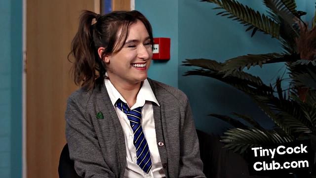 Stunning babe jerking off tiny dude