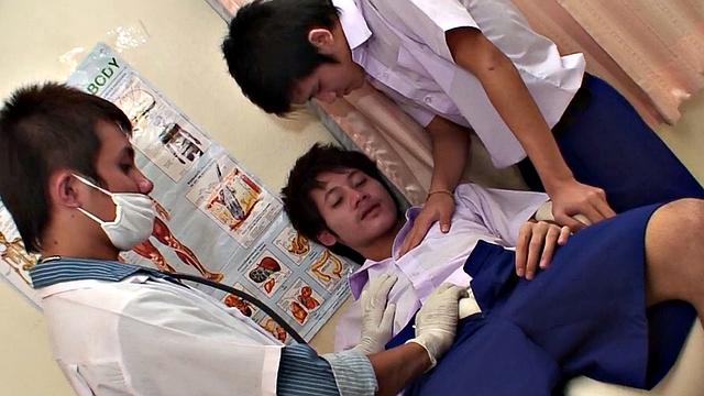 Asian college student fucked in doctor 3some in infirmary