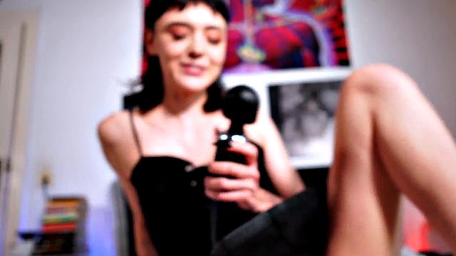 Brunette with pierced clit deepthroats and gets drilled hard after Hitachi in POV