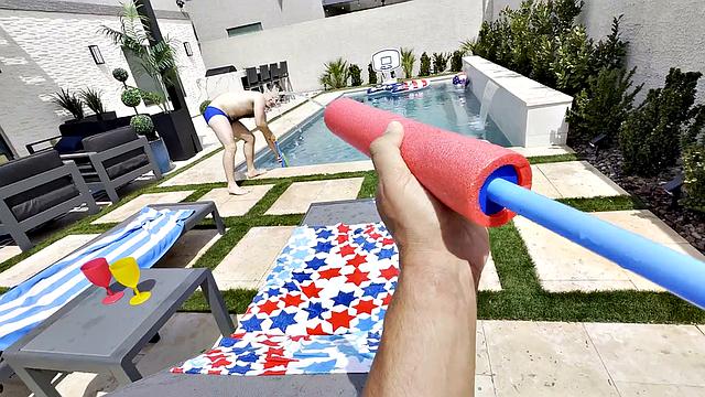 Guys strip down and hook up at a wild 4th of July pool party
