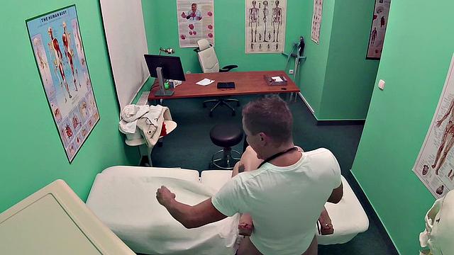 Russian babe gets her tight pussy pounded by the doctor in high heels and tattoos