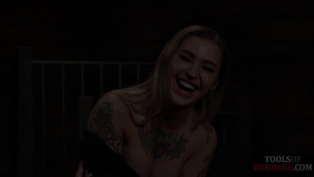 Mouth-gagged bitch gets dildo-fucked