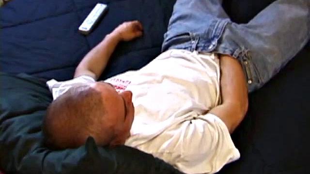 The shaved head and naughty but nice Kenny gets to work on his thick cock