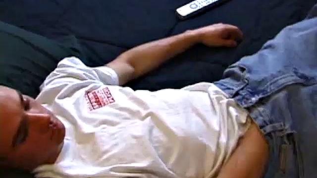 The shaved head and naughty but nice Kenny gets to work on his thick cock