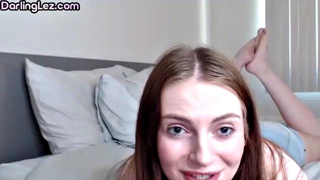 Cute lez play with toys on webcam