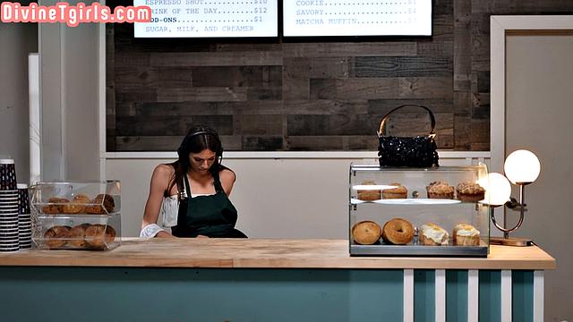 Counter tgirl pounded by customer