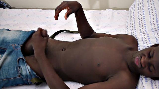 Nubian twink from Africa jerks cock in solo action until cum