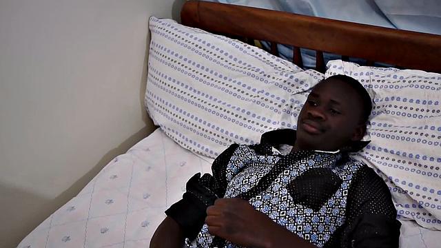 Nubian twink from Africa jerks cock in solo action until cum