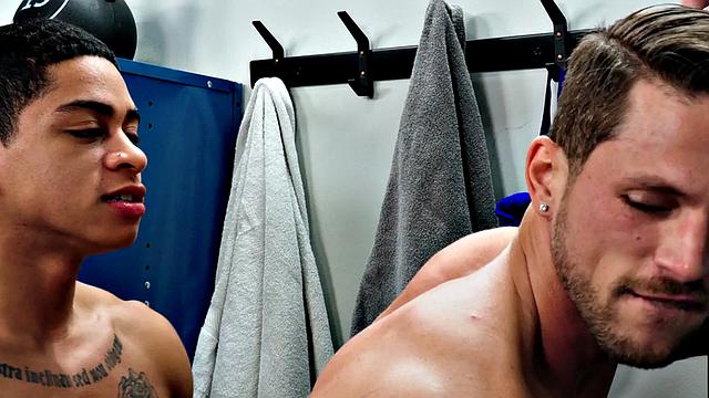 IR locker room jock with athletic body barebacked