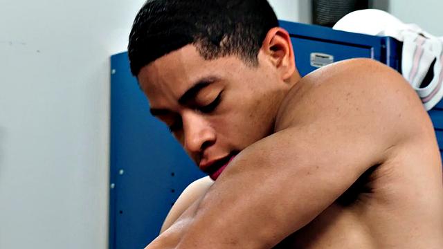 IR locker room jock with athletic body barebacked