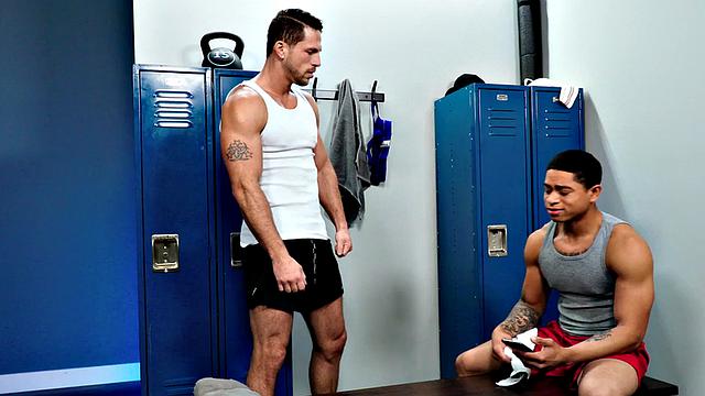 IR locker room jock with athletic body barebacked