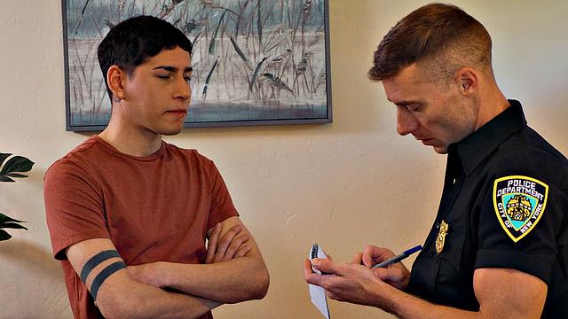 Hunk Cop Calms Scared Jock with His Cock - NextDoorStudios