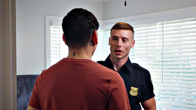 Hunk Cop Calms Scared Jock with His Cock - NextDoorStudios