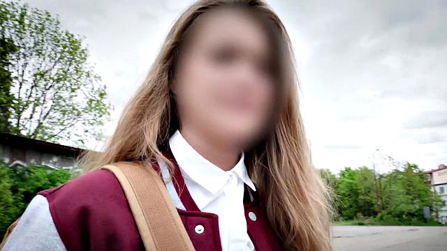 Picked up college babe fucks fake priest in the back of a van