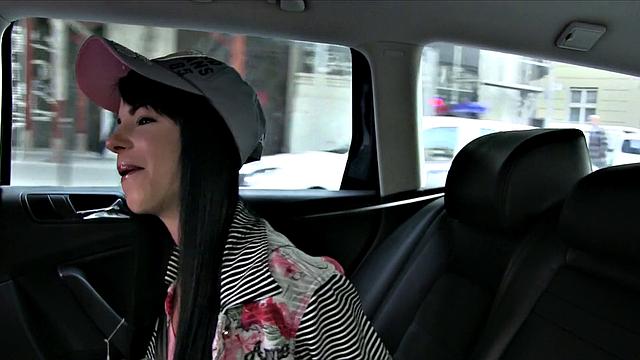 Watch this seductive brunette in baseball cap get drilled in doggystyle and cum on her face