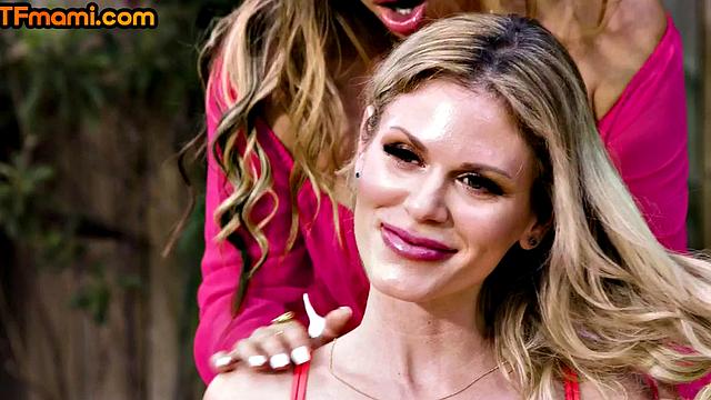 Busty stepmoms pussyfucked in FFM threesome by stepson