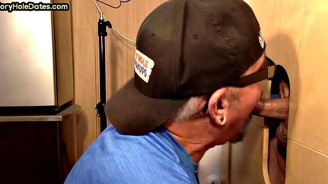 Cum loving DILF sucks hard white rod at home