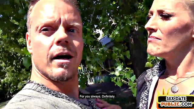 Big-titted lingerie babe nailed outdoors