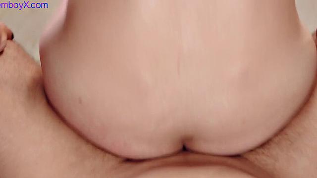 Lingerie femboy gets bareback in art gallery