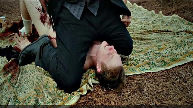 Blonde celebrity Riley Keough gets naughty in public with a topless bra-clad scene