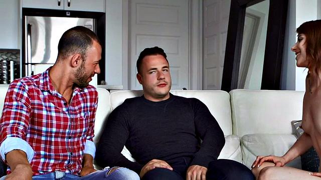 Bisexual redhead 21yo 3some fucked in tiny pussy