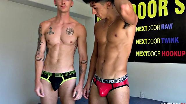 Athletic tattooed jock barebacked by BF till cumshot