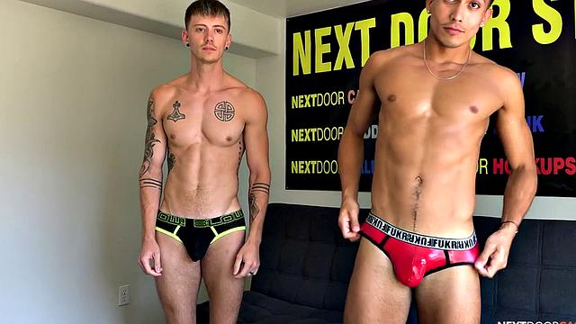 Athletic tattooed jock barebacked by BF till cumshot