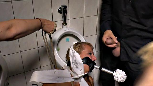 Humiliated BDSM MILF pissed and fucked in public