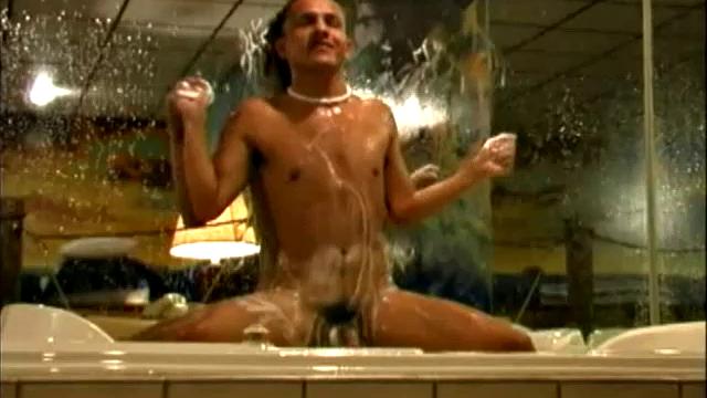 21 year old Latin boy performs a hot strip tease, bath tub fun, and serious cock stroking