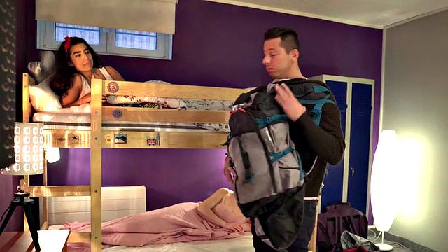 Hostel 21yo cockriding smashed in 3some after deepthroating