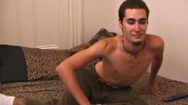 Lex is a straight boy, but he got really turned on watching another guy beat off, so he jumped at the chance to do the same on camera. He leans back, lets his mind wander, and before long has a nice stiff one between his legs.