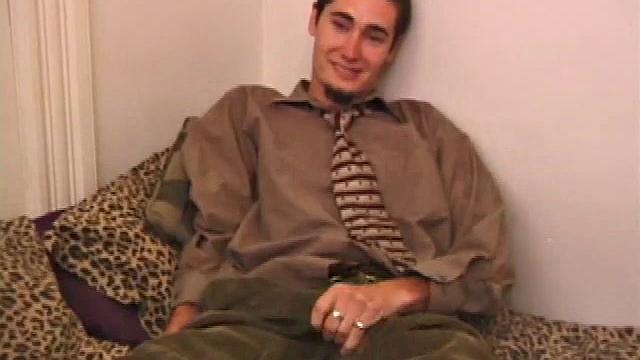 Lex is a straight boy, but he got really turned on watching another guy beat off, so he jumped at the chance to do the same on camera. He leans back, lets his mind wander, and before long has a nice stiff one between his legs.