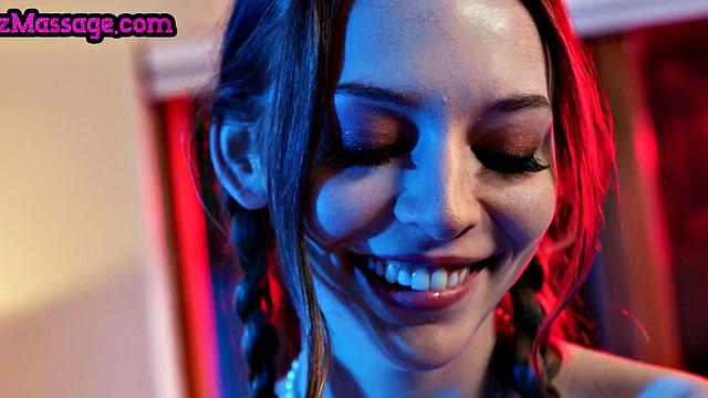 Lez petite masseuse fingering her client