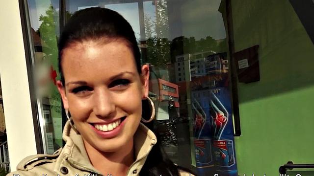 Brunette amateur gets outdoors and gives a hot blowjob