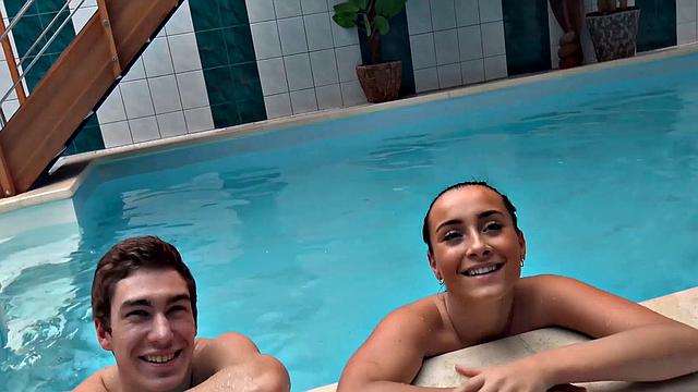HUNT4K. Swimming pool is a nice place for a guy to fuck GF for cash