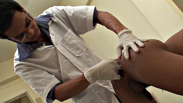 Slim Asian toyed and bareback banged by athletic doc